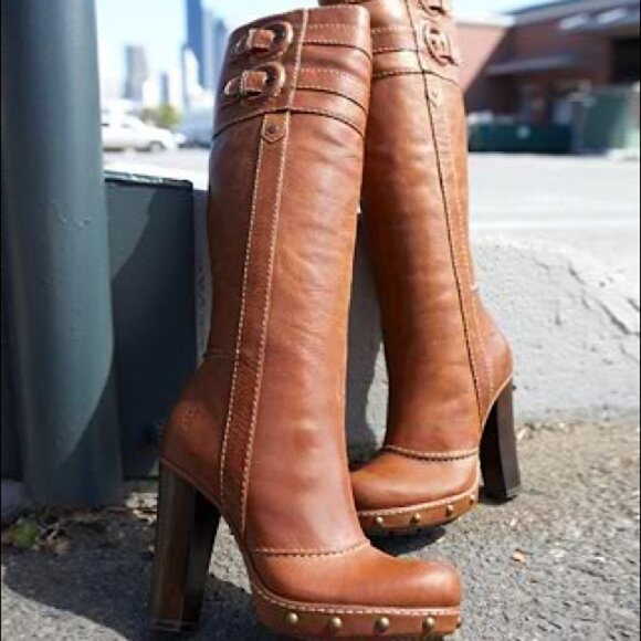 Frye Frankie Over the Knee Buckle Stud Heeled Boot - Picture 16 of 16